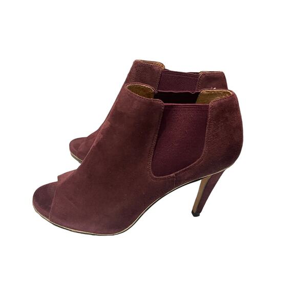 Coach Burgundy Suede Peep Toe Booties Size 7B Elastic Gore -‎ Chic Pull-On Style - Picture 4 of 9